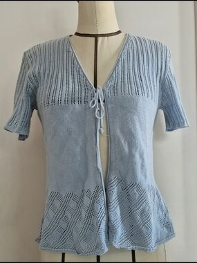 Light Blue Knit Tie-Front Cardigan, Small